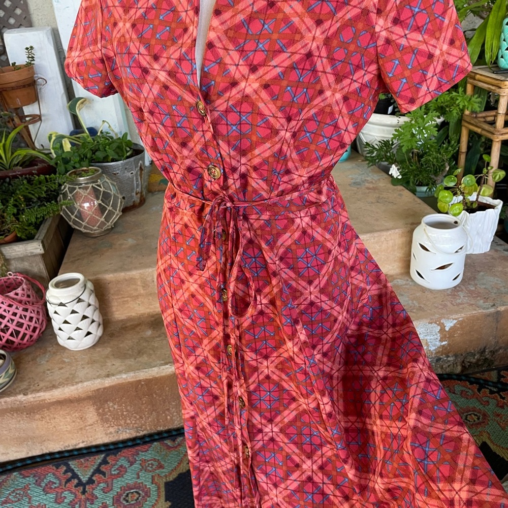 Cotton On Burgundy Pink Blue Plaid Maxi Dress  Med